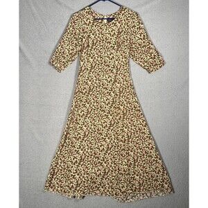 VNTG Jamie Brooke‎ Midi Dress M Damask Floral Corset Back 90s Retro Boho Ditsy